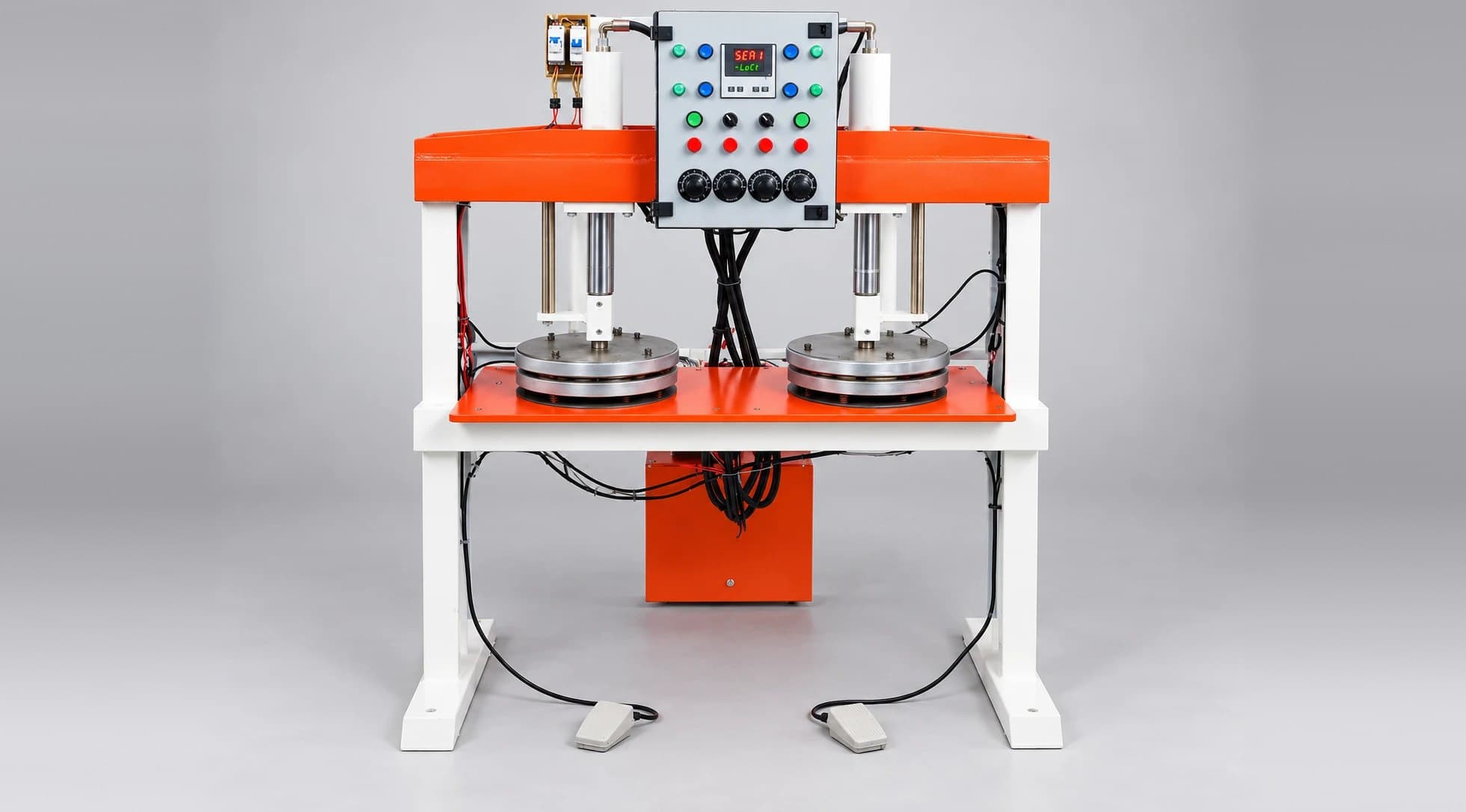 Double-die paper plate making machine with digital control panel and foot pedals