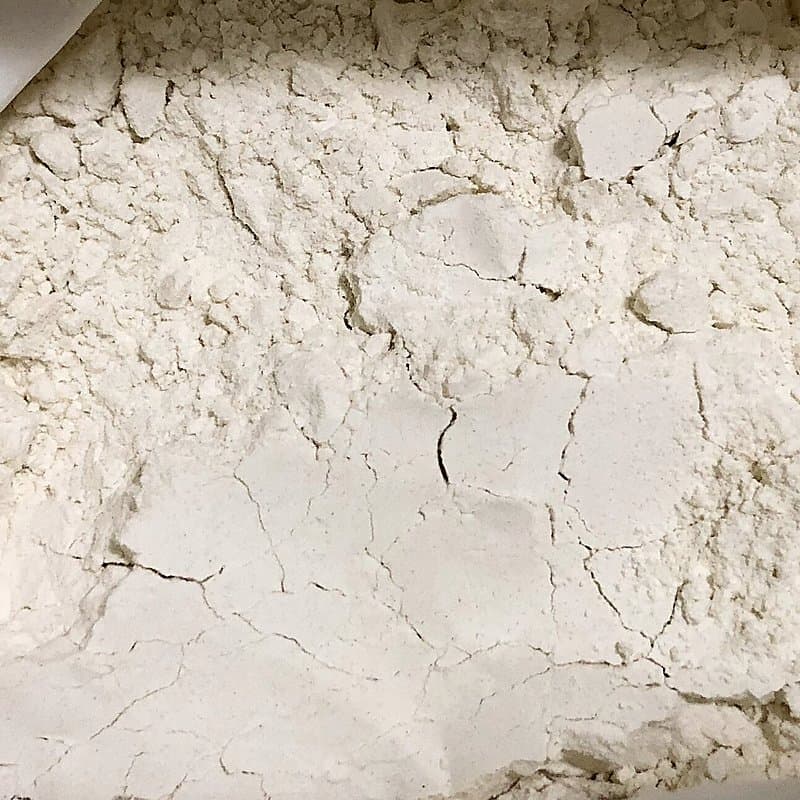 Close view of white refined wheat flour, the main raw material for noodles